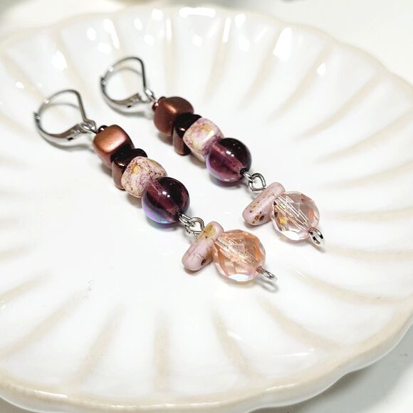 NEW BOHEMIALIZ earrings 689rose#mfs Czech rose pink dangle earrings fairy earrin - Picture 1 of 5